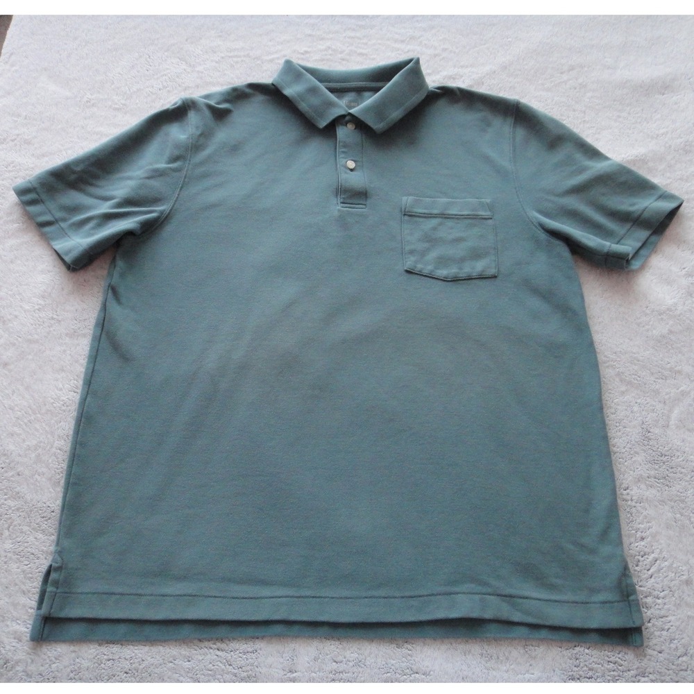L.L. Bean Men's Short Sleeve Pique Polo Shirt Teal Blue Green Chest Pocket Large